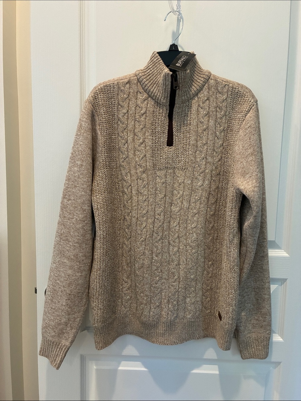 Buffalo David Bitton Men's Taupe Cable-Knit Half-Zip Sweater